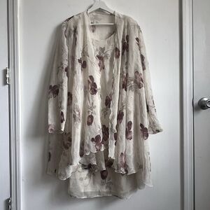 Vtg Jeffrey & Dara Translucent White Floral Open Jacket & Dress Set Size 8 Weddi
